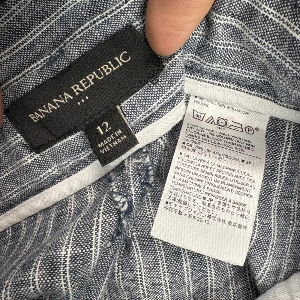 Banana Republic Womens 12 Blue White Striped Linen‎ Blend Wide Leg Crop Pants